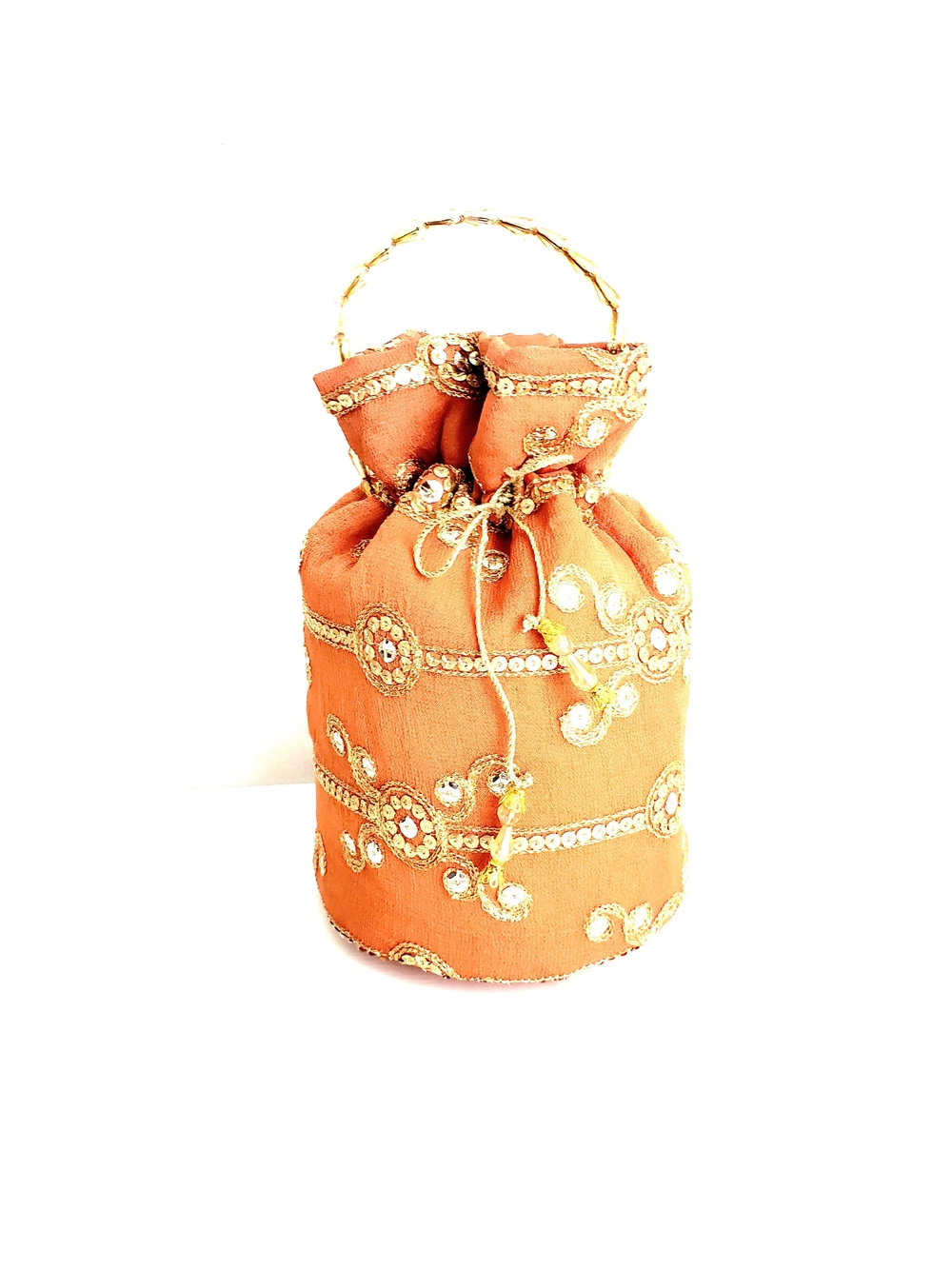 Embellished Orange Potli Bag with Gold Accents